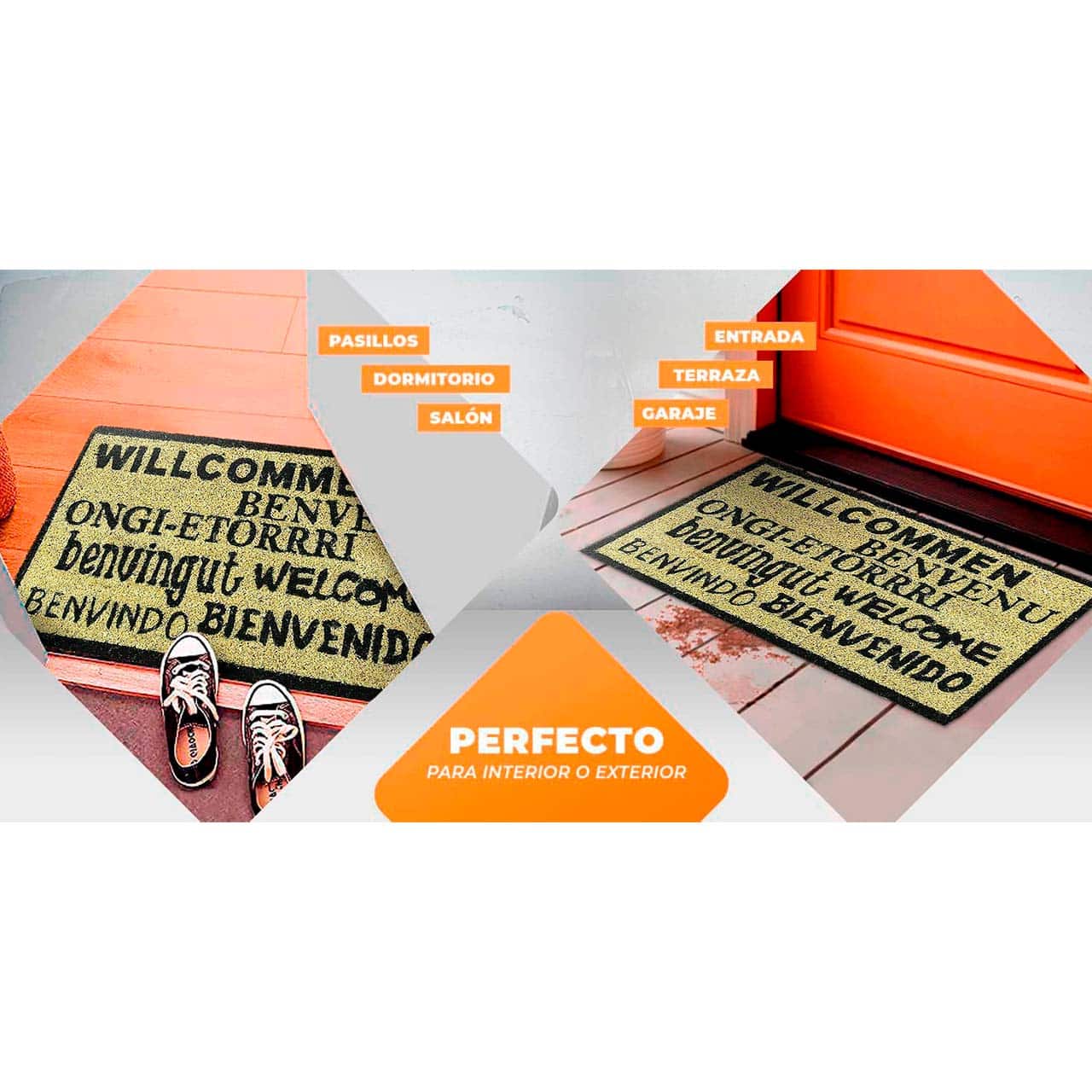 Felpudo de coco antideslizante 40x70 - Bienvenido en varios idiomas - Imagen 5