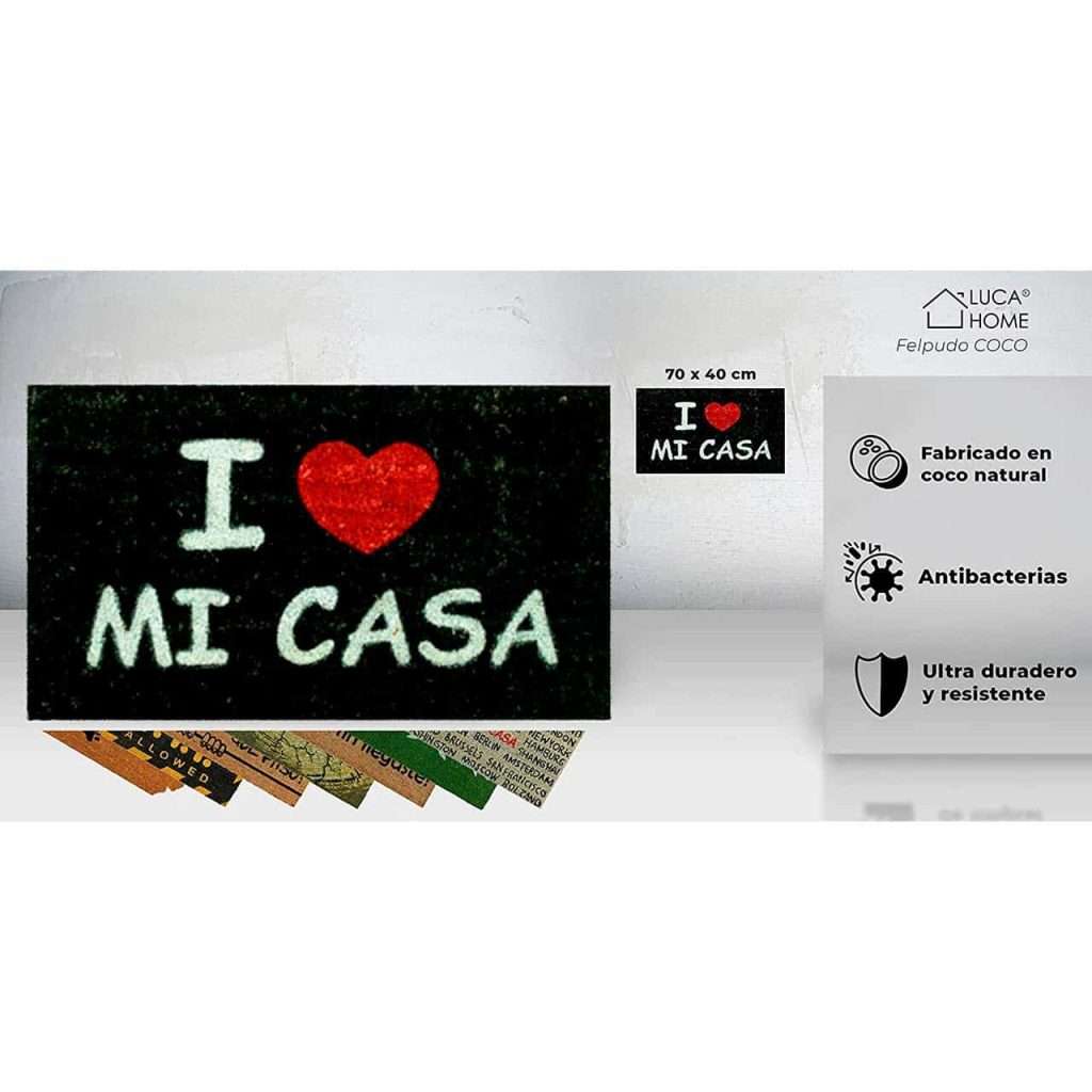 Felpudo de coco antideslizante 40x70 - I love mi casa - Imagen 2