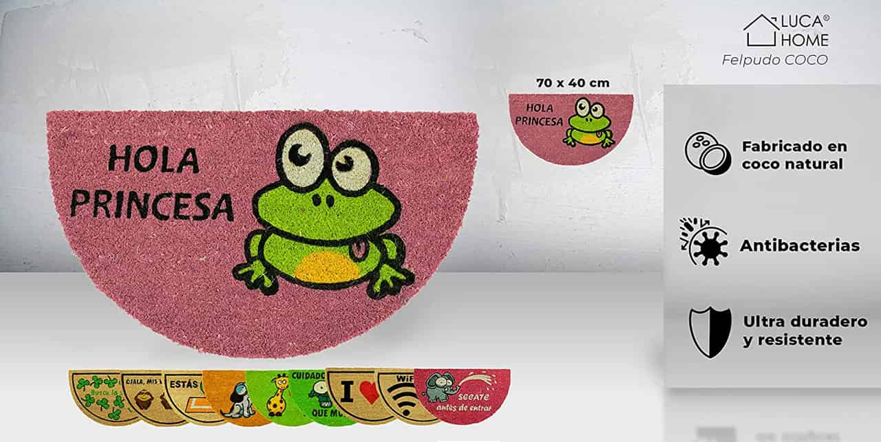 Felpudo de coco antideslizante 40x70 - Rana hola princesa - Imagen 2