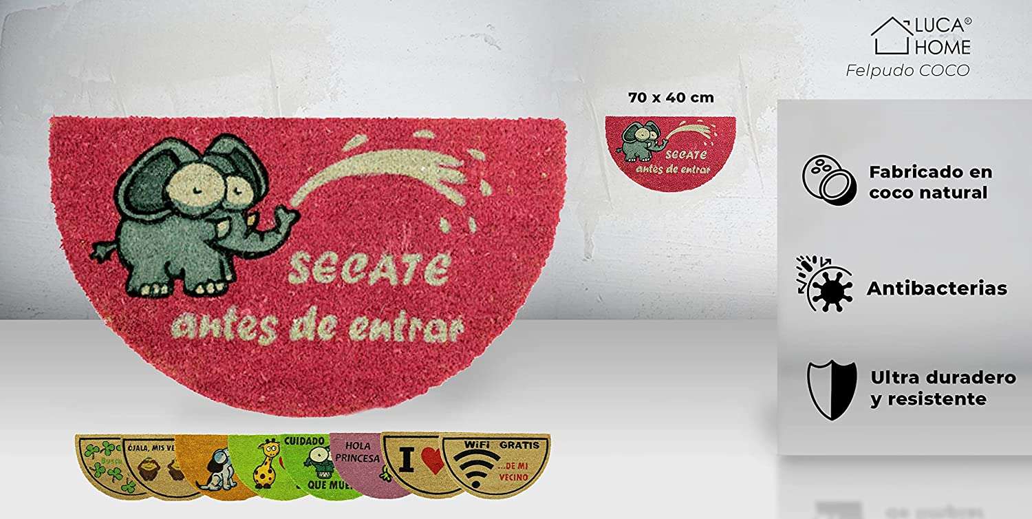 Felpudo de coco antideslizante 40x70 - Elefante secate antes de entrar - Imagen 2