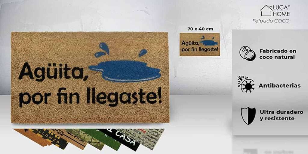 Felpudo de coco antideslizante 40x70 - Aguita por fin llegaste - Imagen 2