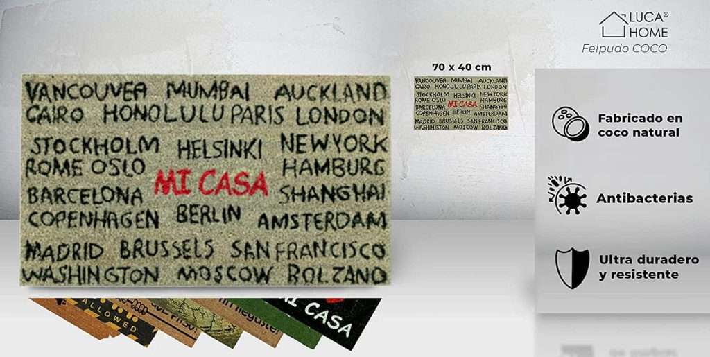 Felpudo de coco antideslizante 40x70 - Casa ciudades - Imagen 2