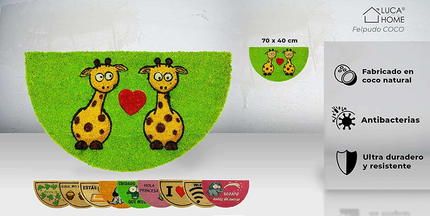 Felpudo de coco antideslizante 40x70 - Jirafas corazon - Imagen 2