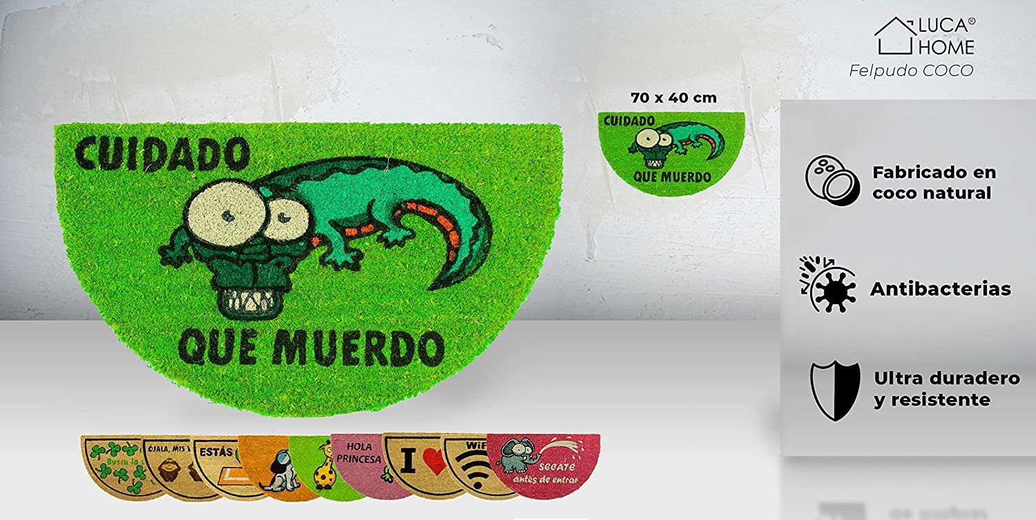 Felpudo de coco antideslizante 40x70 - Cocodrilo cuidado que muerdo - Imagen 2