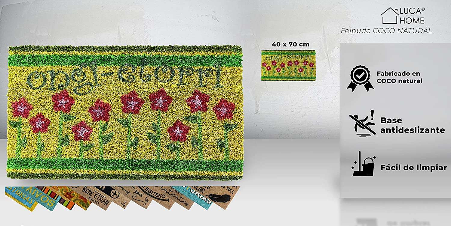 Felpudo de coco antideslizante 40x70 - Ongi Etorri flores - Imagen 2