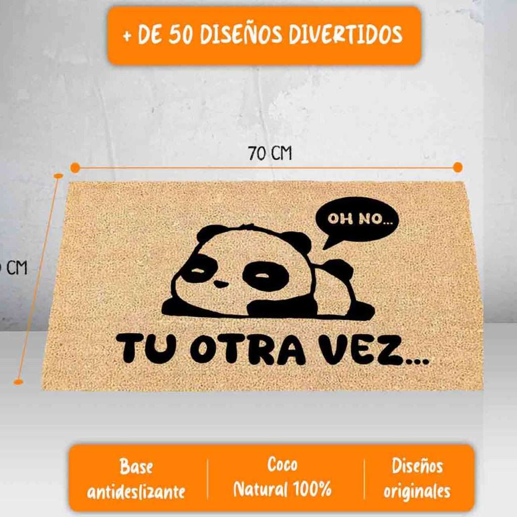 Felpudo panda fabricado en coco divertido para entrada de casa