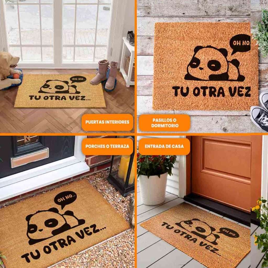 Felpudo de coco con divertido diseño de panda fabricado en coco natural