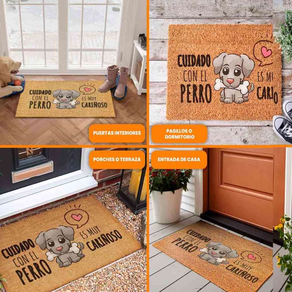 Felpudo de fibras de coco ideal para la entrada de casa dibujo perro