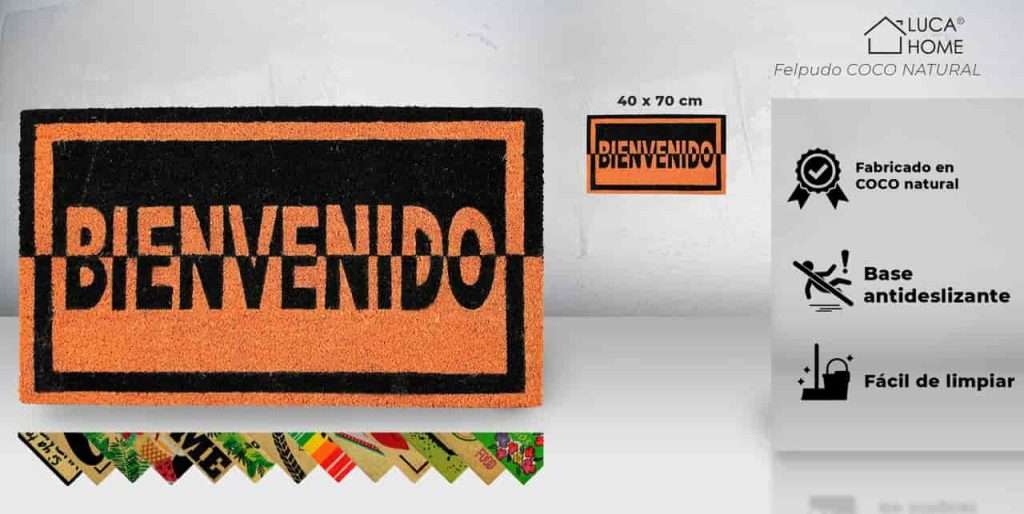 Felpudo de coco antideslizante 40x70 - Bienvenido negro amarillo - Imagen 2