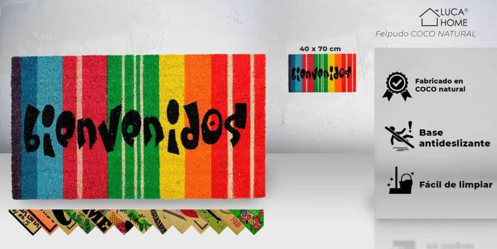Felpudo de coco antideslizante 40x70 - Bienvenidos arcoiris - Imagen 2