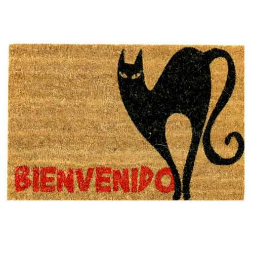 Felpudo de coco antideslizante 40x70 - Bienvenido gato negro