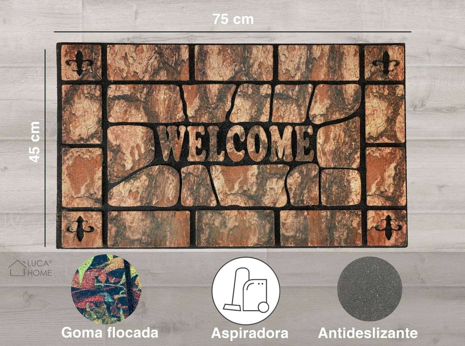 Felpudo TEXAS Goma Flocada 45x75cm base antideslizante
