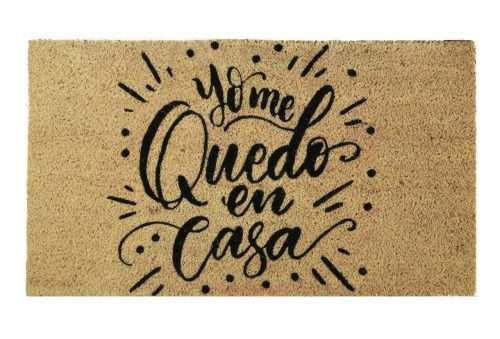 Felpudo de coco 70x40 base antideslizante, felpudo "Me quedo en casa"